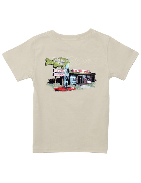 Properly Tied Boys Tee Shirt - Bait Shop on Tan Linen by Properly Tied