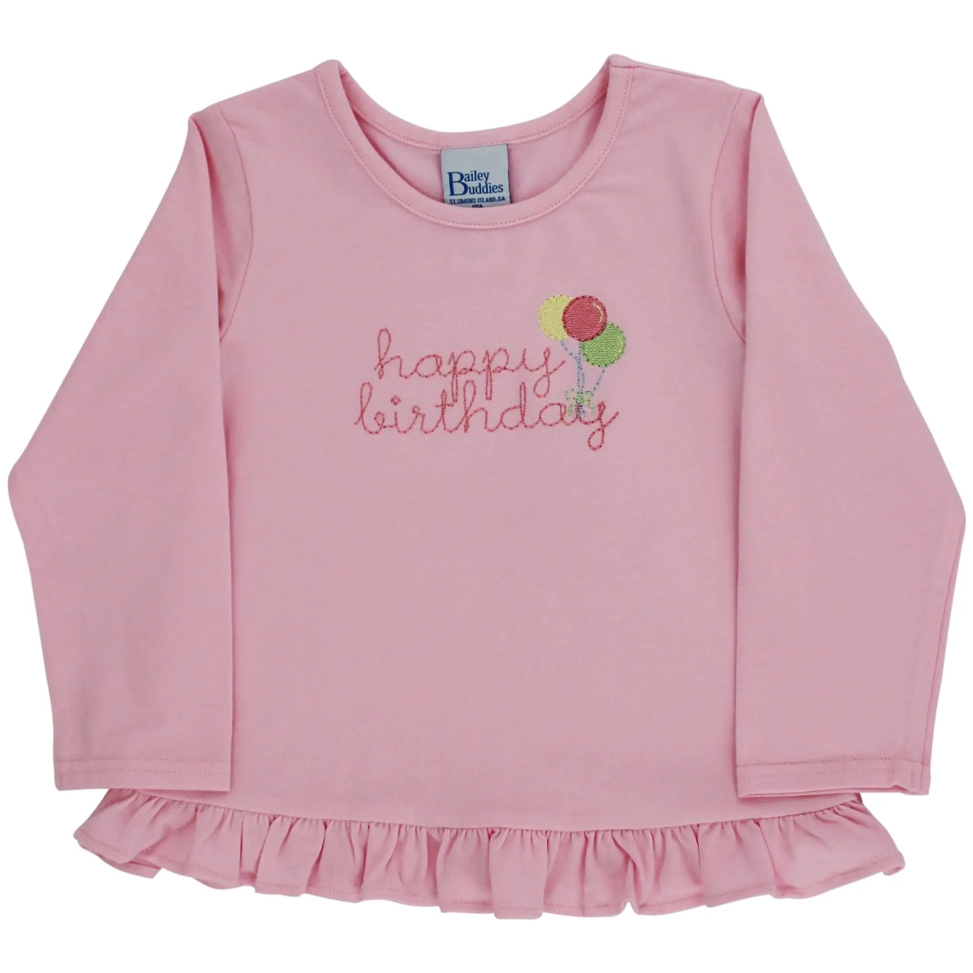Bailey Boys Girls Pink Happy Birthday Long Sleeve Shirt