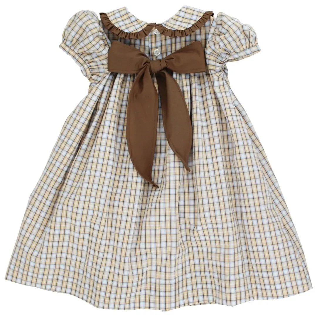 Bailey Boys Girls Pecan Plaid Float Dress - Bow on Back