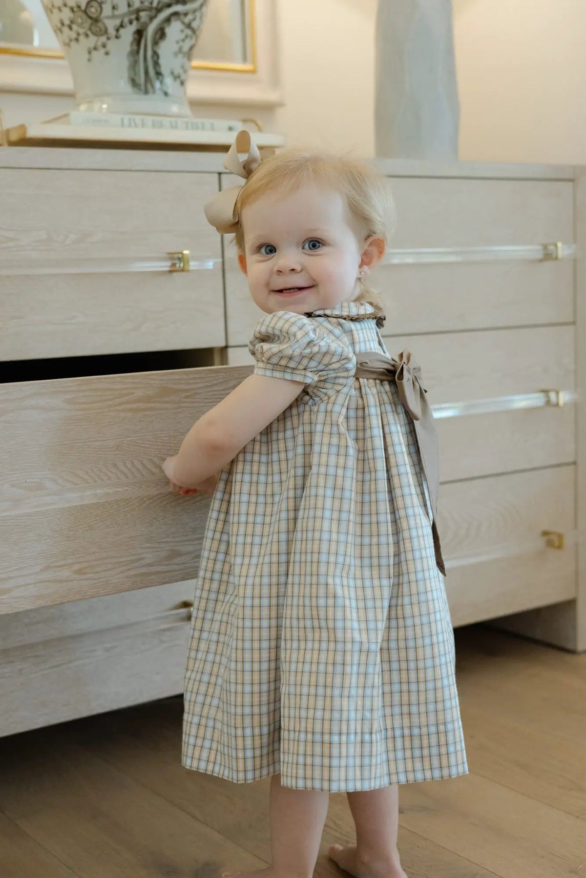 Bailey Boys Girls Pecan Plaid Float Dress - Bow on Back by Bailey Boys