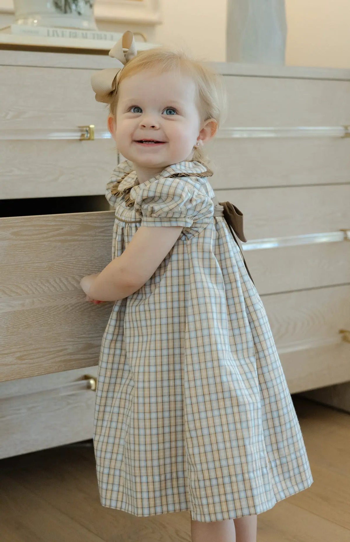 Bailey Boys Girls Pecan Plaid Float Dress - Bow on Back by Bailey Boys