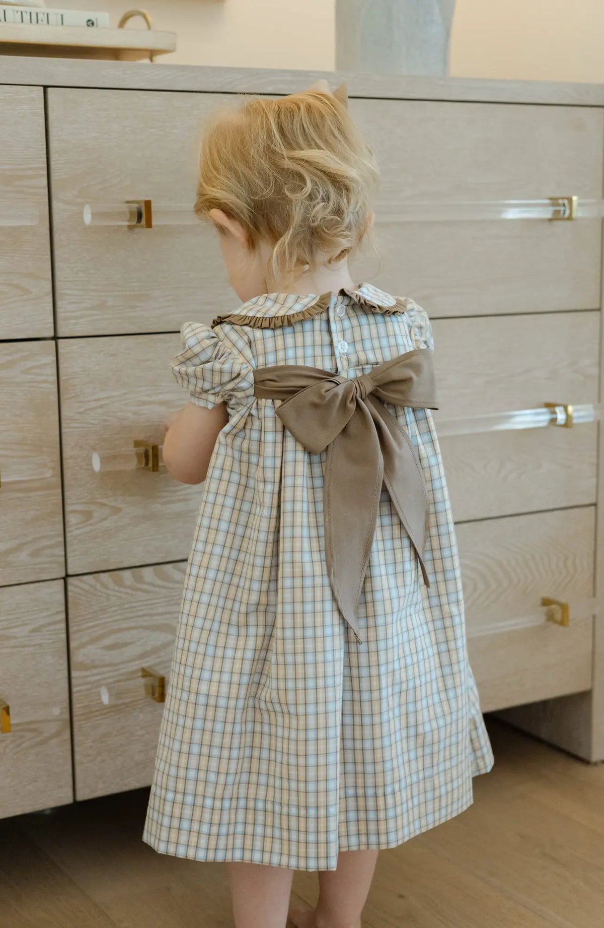Bailey Boys Girls Pecan Plaid Float Dress - Bow on Back