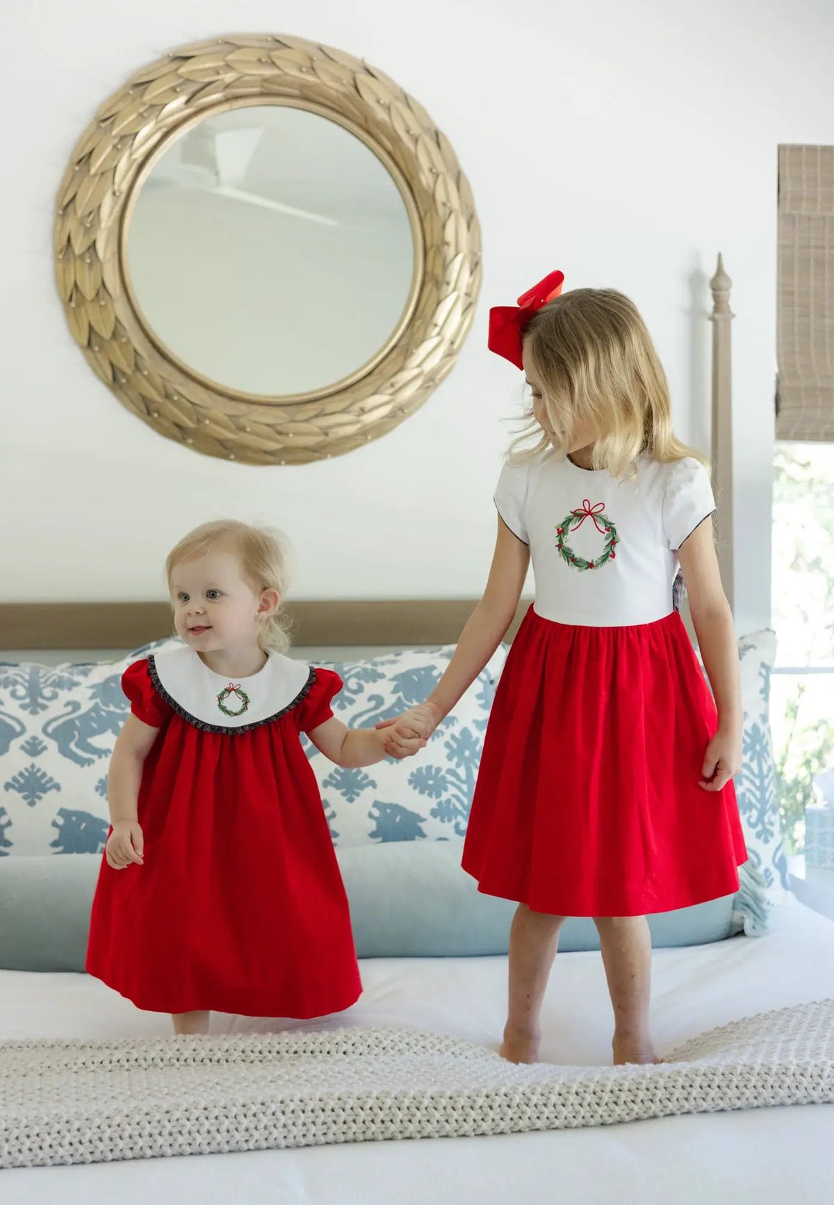 Bailey Boys Girls Red Corduroy Christmas Wreath Dress - Durham Plaid Sash by Bailey Boys