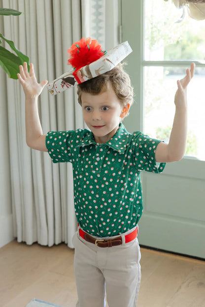 J. Bailey Boys Performance Polo Shirt - Green Christmas Santa by Bailey Boys