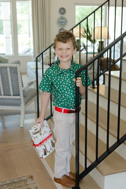 J. Bailey Boys Performance Polo Shirt - Green Christmas Santa by Bailey Boys