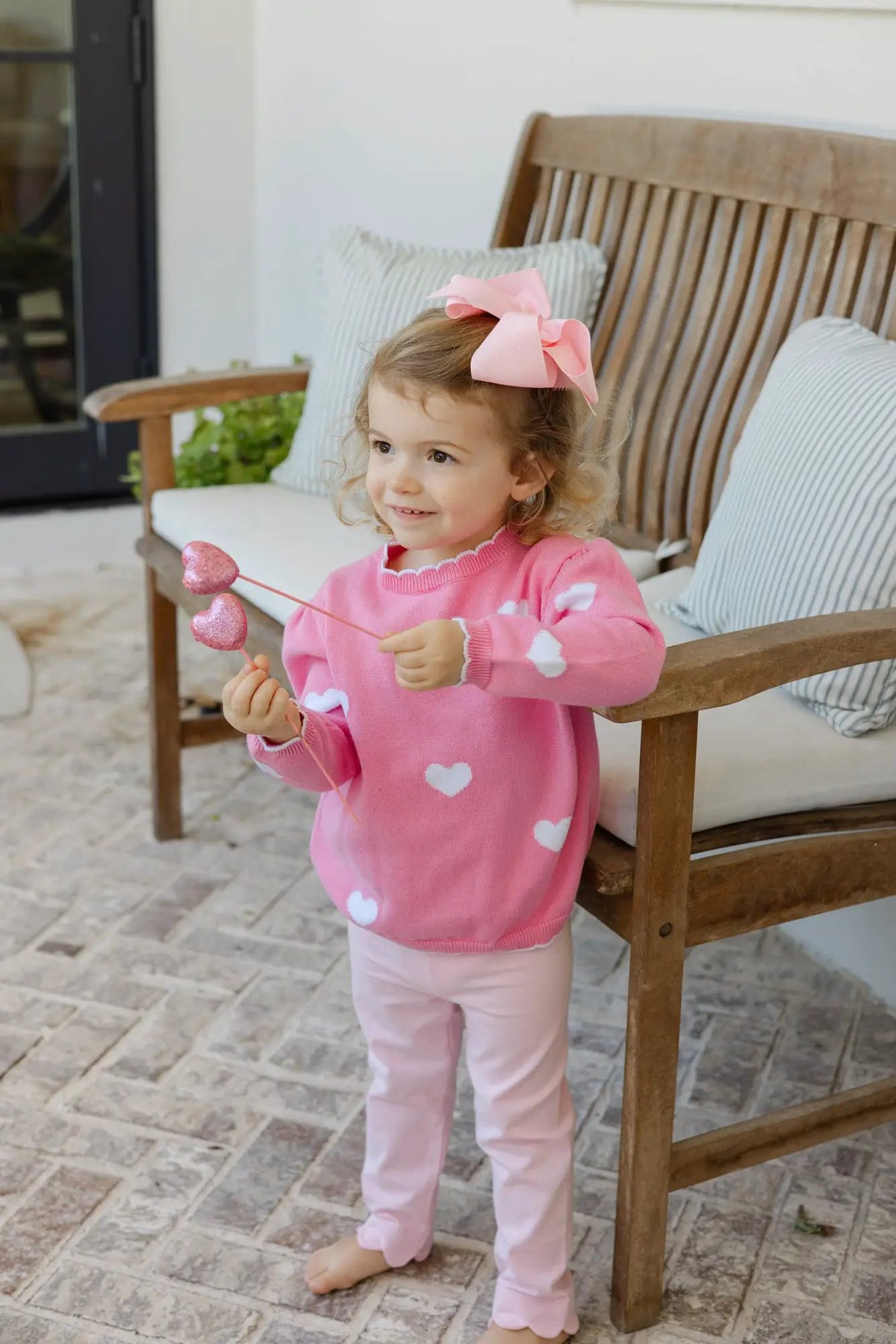 Bailey Boys Girls Pink Crew Neck Sweater with White Valentine Hearts by Bailey Boys