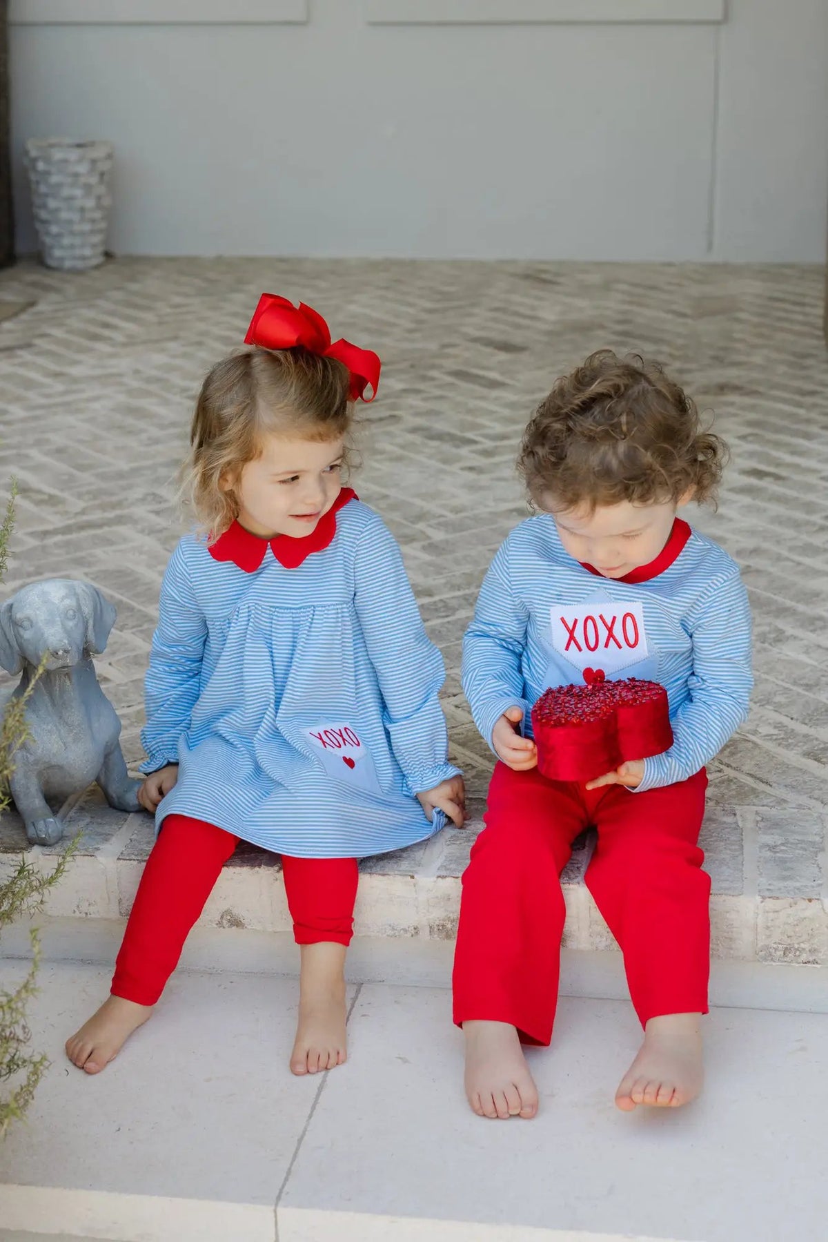 Bailey Boys Blue & Red Valentine Love Letters Pant Set