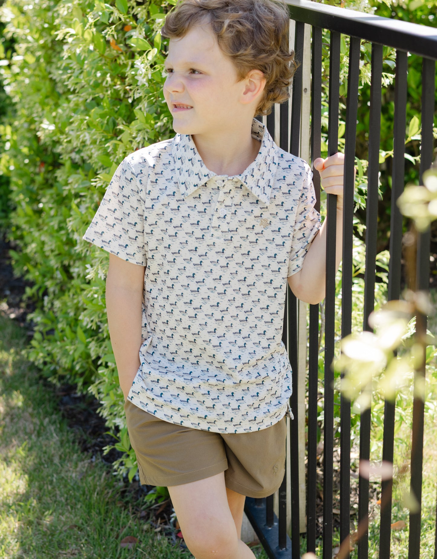 J. Bailey Boys Performance Polo Shirt - Mallard Ducks Print