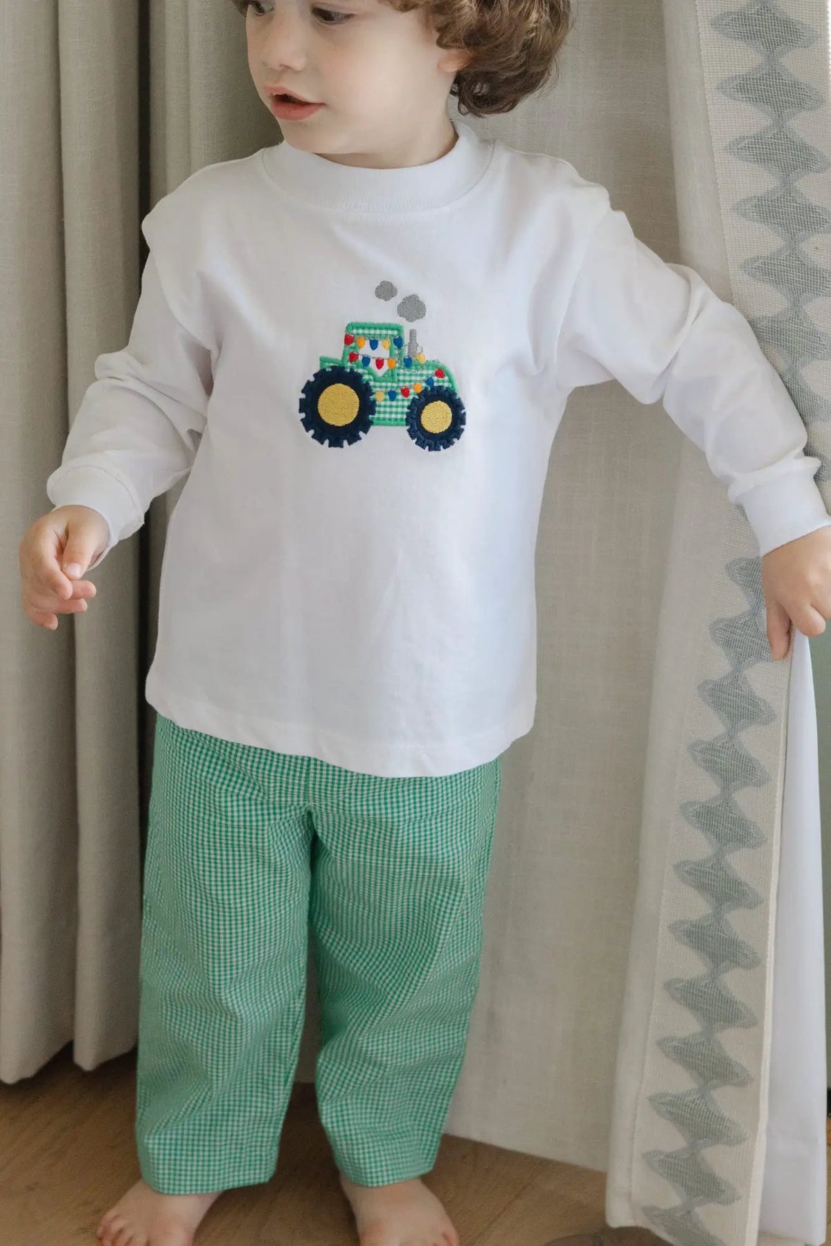 Bailey Boys Green Yuletide Christmas Tractor Pant Set by Bailey Boys