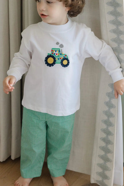 Bailey Boys Green Yuletide Christmas Tractor Pant Set by Bailey Boys