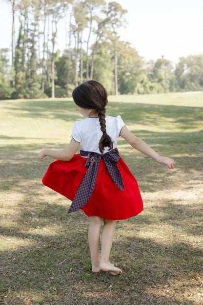 Bailey Boys Girls Red Corduroy Christmas Wreath Dress - Durham Plaid Sash by Bailey Boys