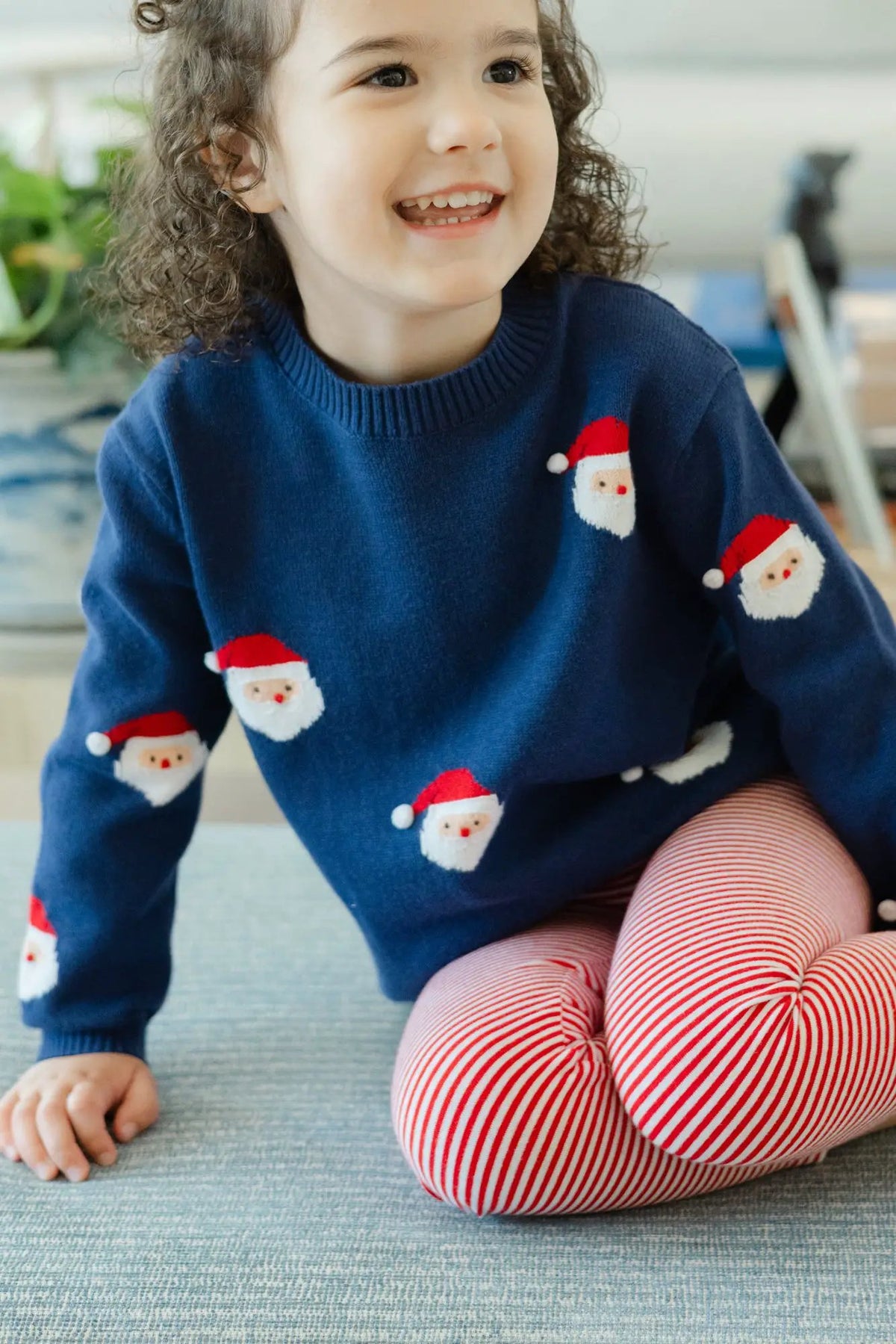 Bailey Boys Santa Print Crew Neck Sweater - Navy by Bailey Boys