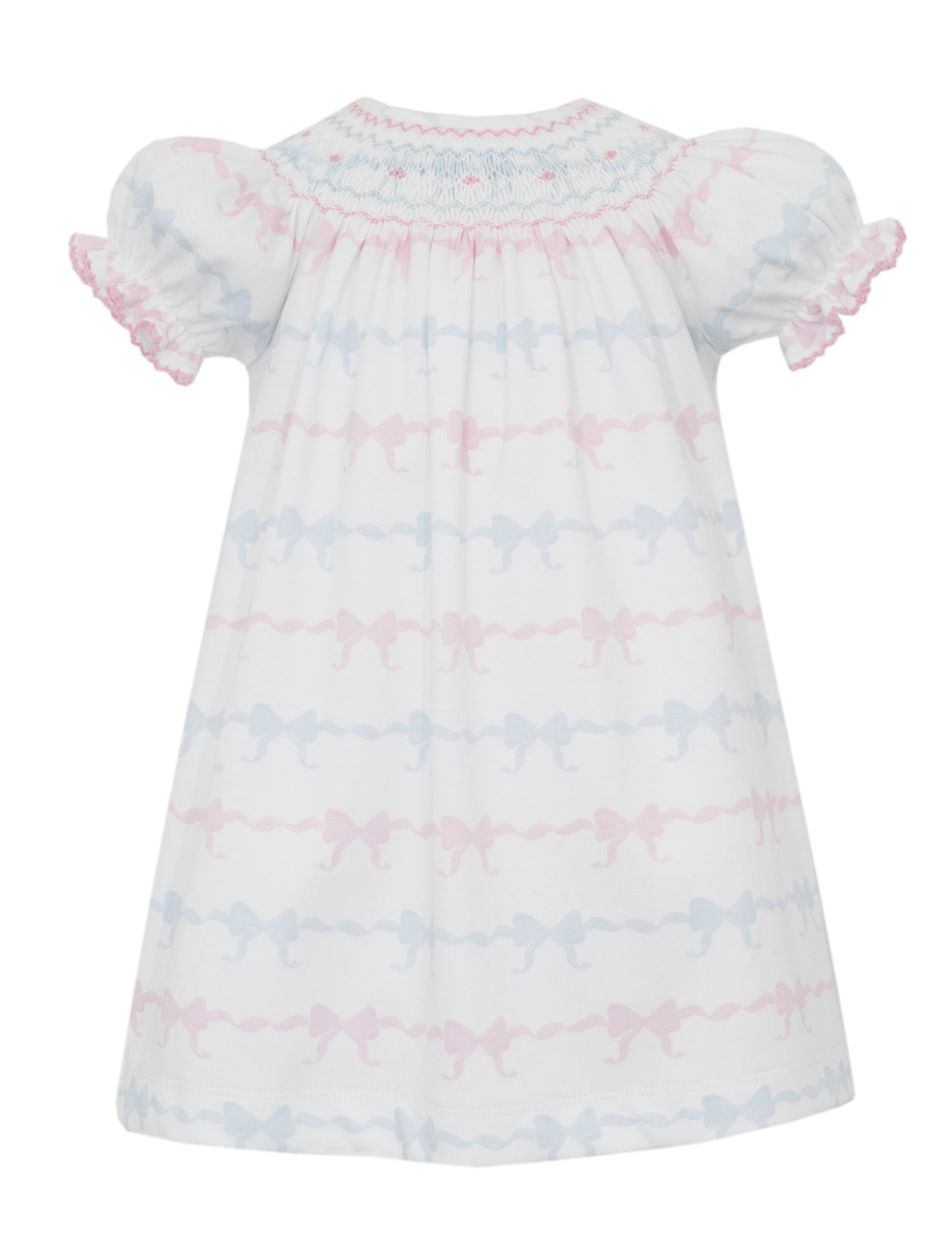 Petit Bebe Knits Girls Pink and Blue Bows Bishop Dress by Petit Bebe