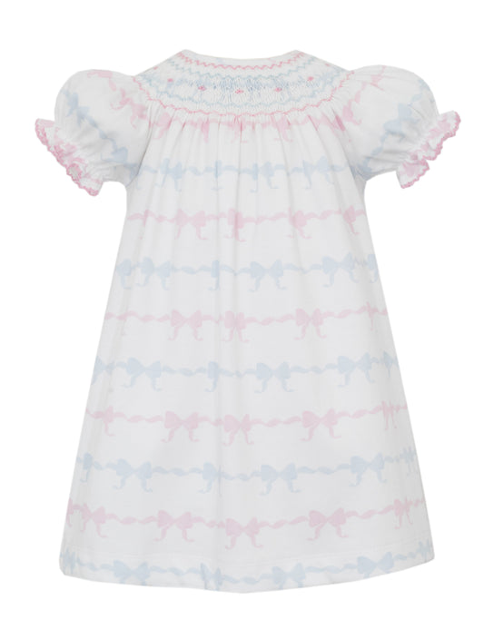 Petit Bebe Knits Girls Pink and Blue Bows Bishop Dress by Petit Bebe