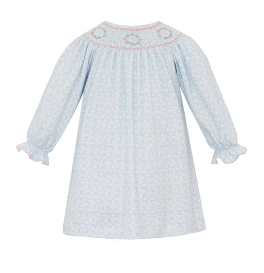 Petit Bebe Knits Girls Light Blue Floral Smocked Bishop Dress by Petit Bebe