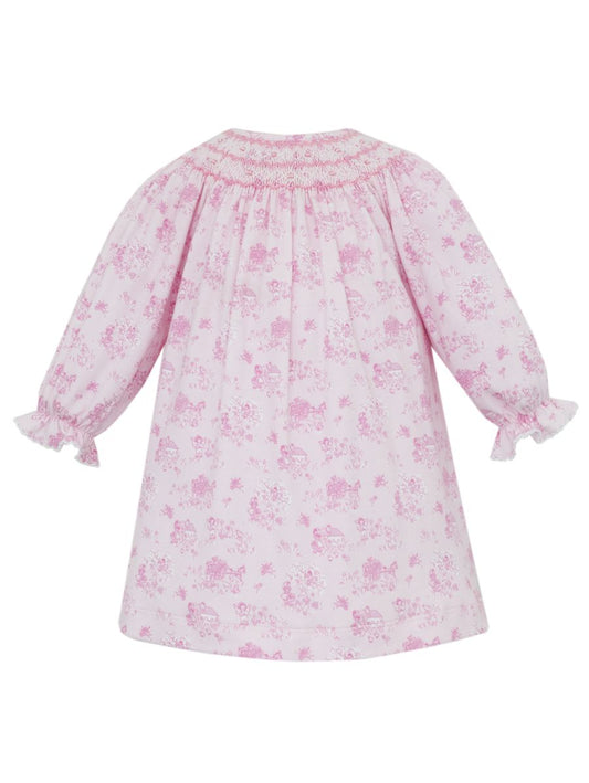 Petit Bebe Knits Girls Pink French Toile Knit Long Sleeved Smocked Bishop Dress by Petit Bebe