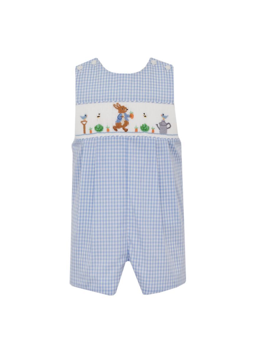 Anavini Boys Blue Gingham Smocked Peter Rabbit Jon Jon by Anavini