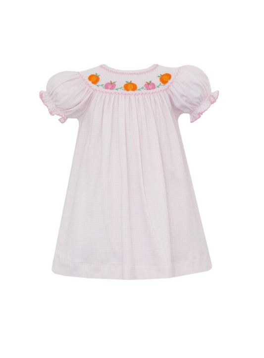 Petit Bebe Knits Girls Pink Check Smocked Pumpkins Bishop Dress by Petit Bebe