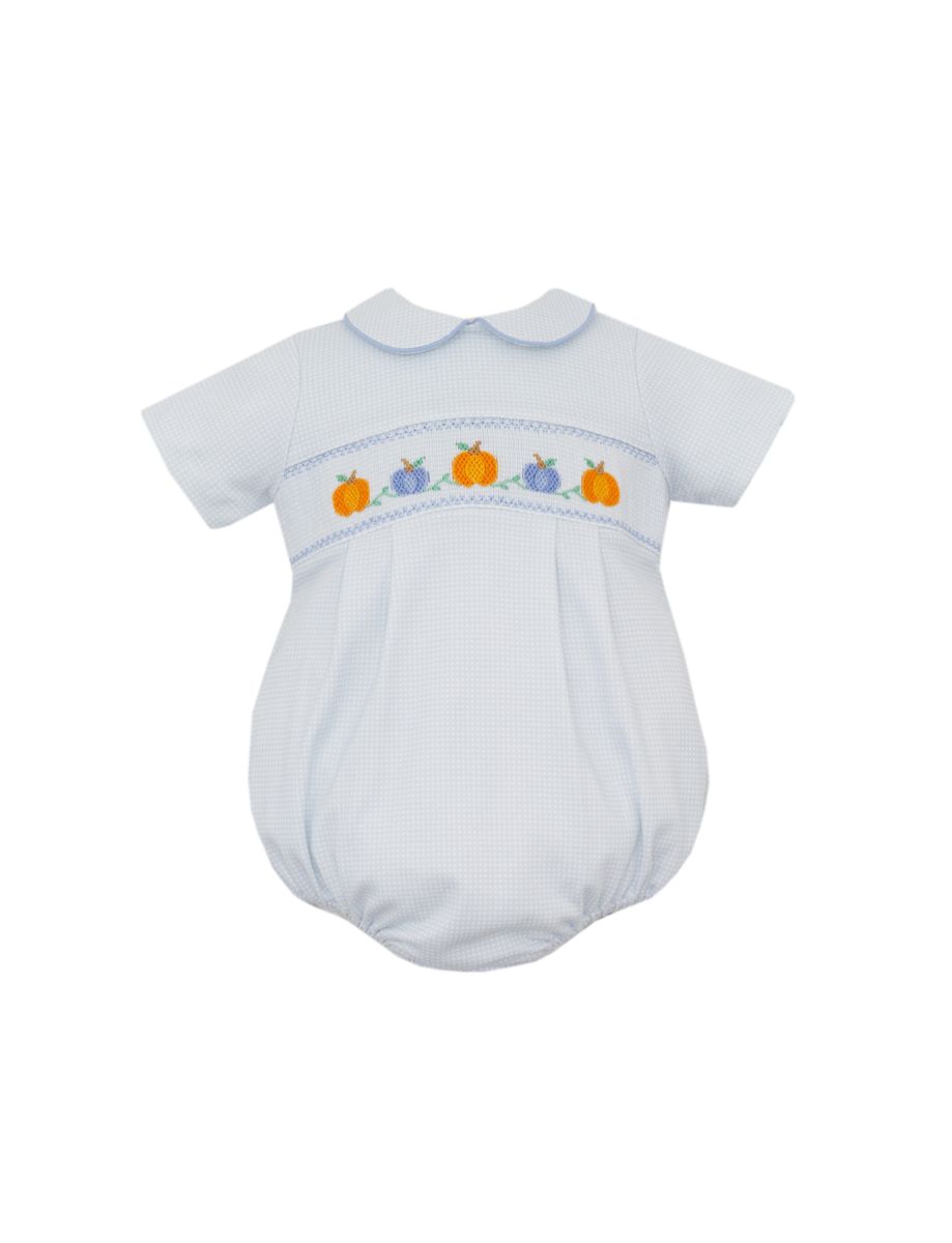 Petit Bebe Knits Baby Boys Blue Check Smocked Pumpkins Bubble