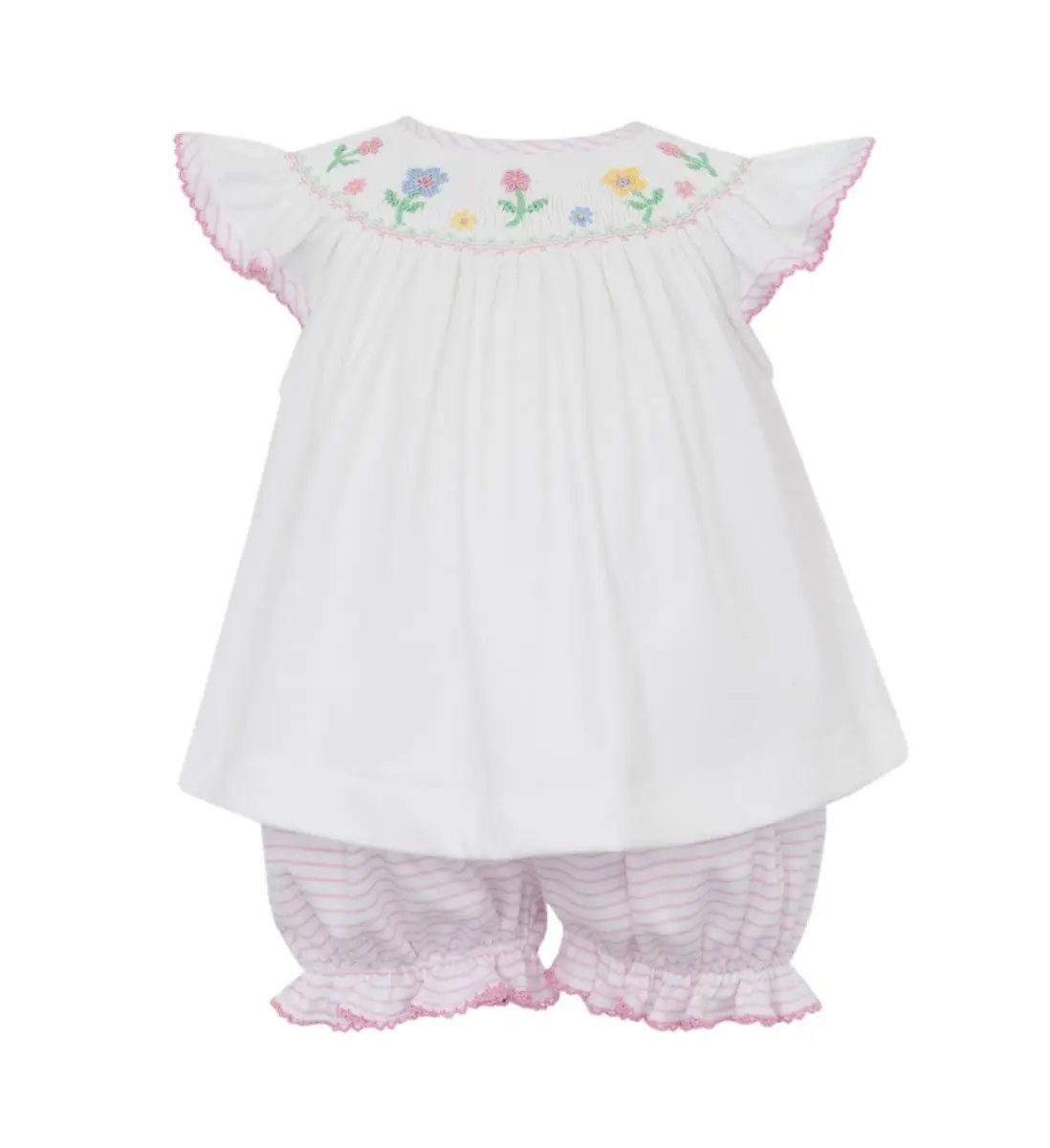 Petit Bebe Knits Girls Pink Bloomers Set - Smocked Spring Flowers Top by Petit Bebe