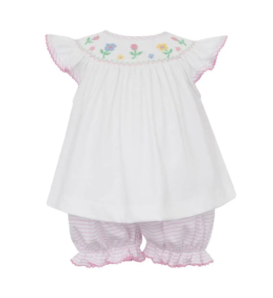 Petit Bebe Knits Girls Pink Bloomers Set - Smocked Spring Flowers Top by Petit Bebe