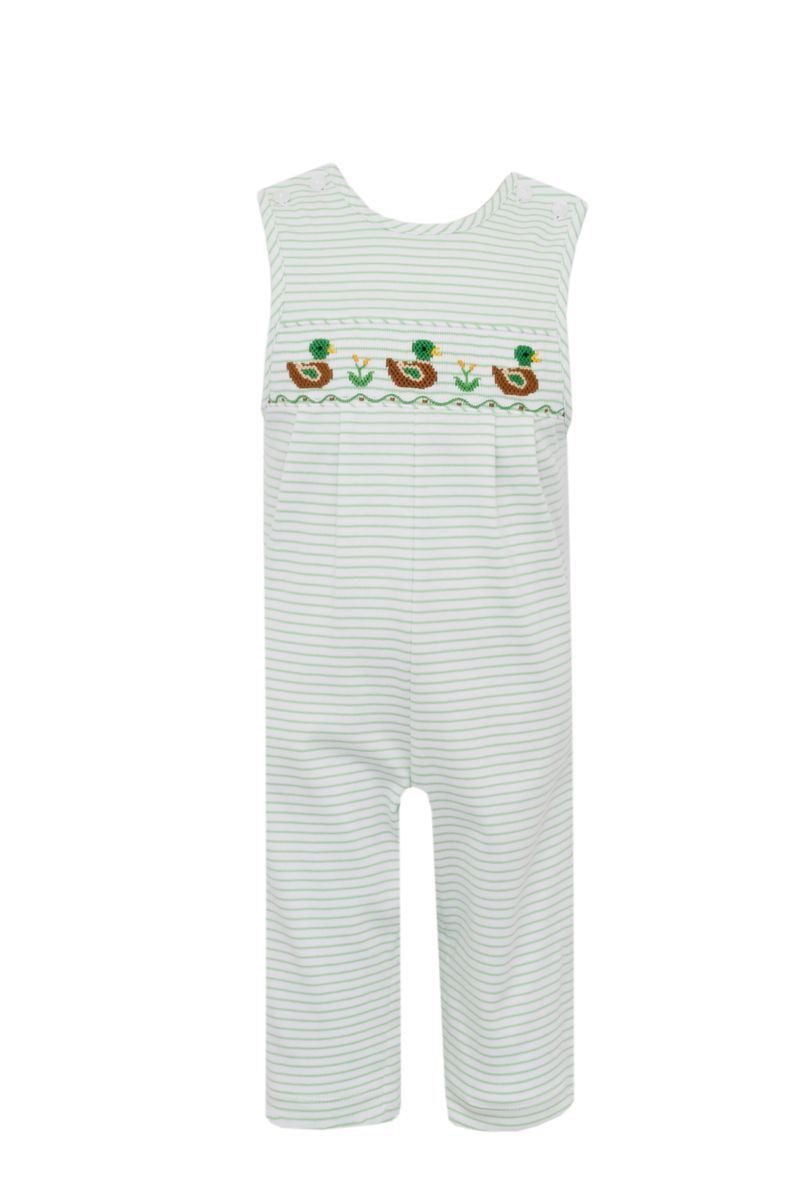Petit Bebe Knits Boys Green Striped Smocked Mallard Ducks Longall