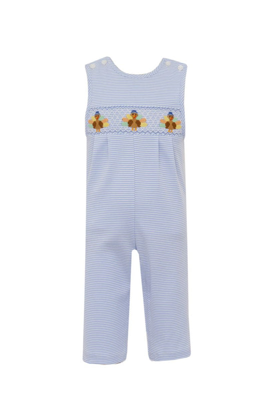 Petit Bebe Boys Light Blue Striped Knit Longall - Smocked Turkeys by Petit Bebe