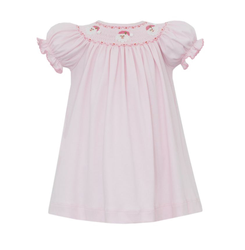 Petit Bebe Cotton Knits Girls Pink Smocked Santa Bishop Dress