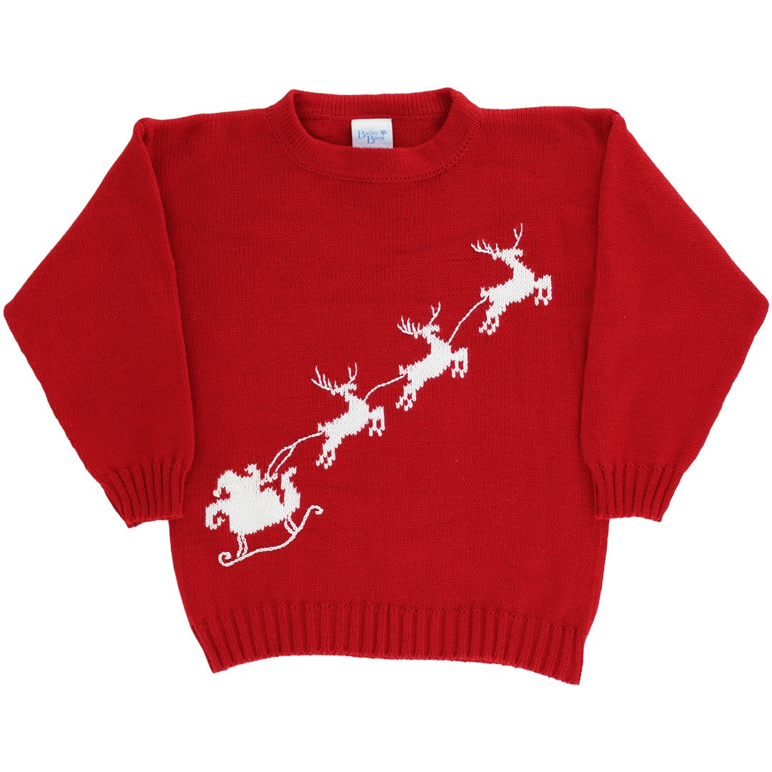 Bailey Boys Red Crew Neck Sweater - Santa Sleigh & Reindeer