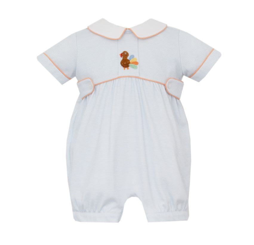 Petit Bebe Boys Light Blue Striped Knit Bubble White Collar- Turkey
