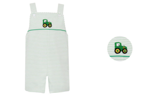 Petit Bebe Knits Boys Green Striped Tractor Jon Jon by Petit Bebe