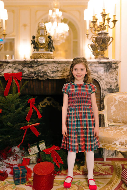Antoinette Paris Girls Victoire Red & Green Holiday Plaid Smocked Christmas Dress with Bow Sash by Antoinette Paris