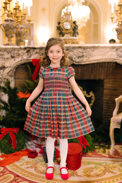 Antoinette Paris Girls Victoire Red & Green Holiday Plaid Smocked Christmas Dress with Bow Sash by Antoinette Paris