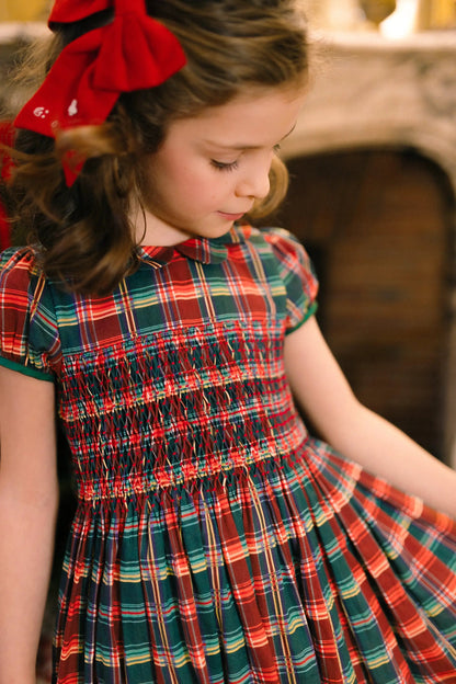 Antoinette Paris Girls Victoire Red & Green Holiday Plaid Smocked Christmas Dress with Bow Sash by Antoinette Paris