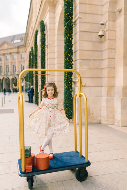 Antoinette Paris Girls Elysee Winter Floral Smocked Christmas Dress with Bow Sash by Antoinette Paris