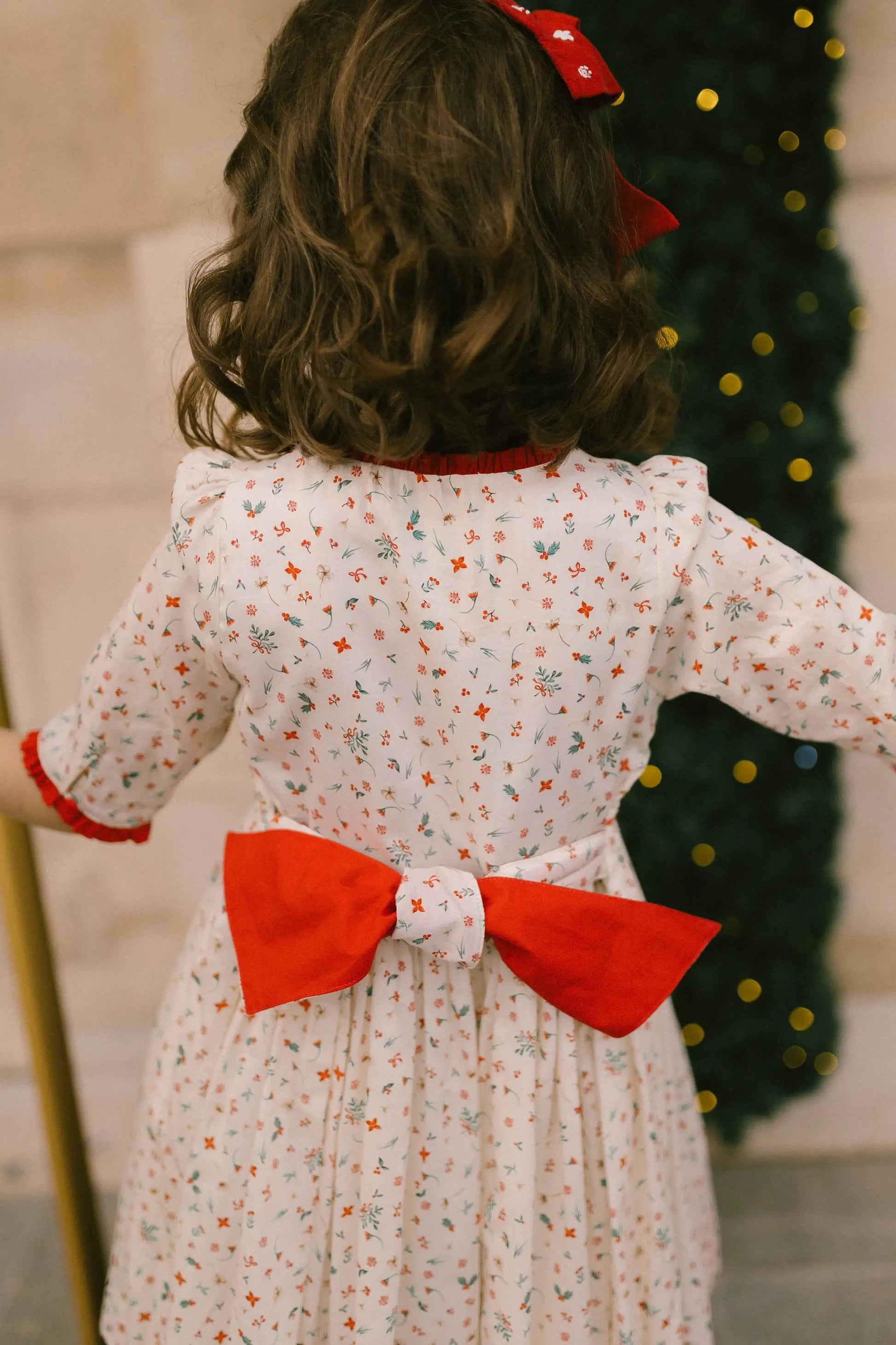 Antoinette Paris Girls Elysee Winter Floral Smocked Christmas Dress with Bow Sash