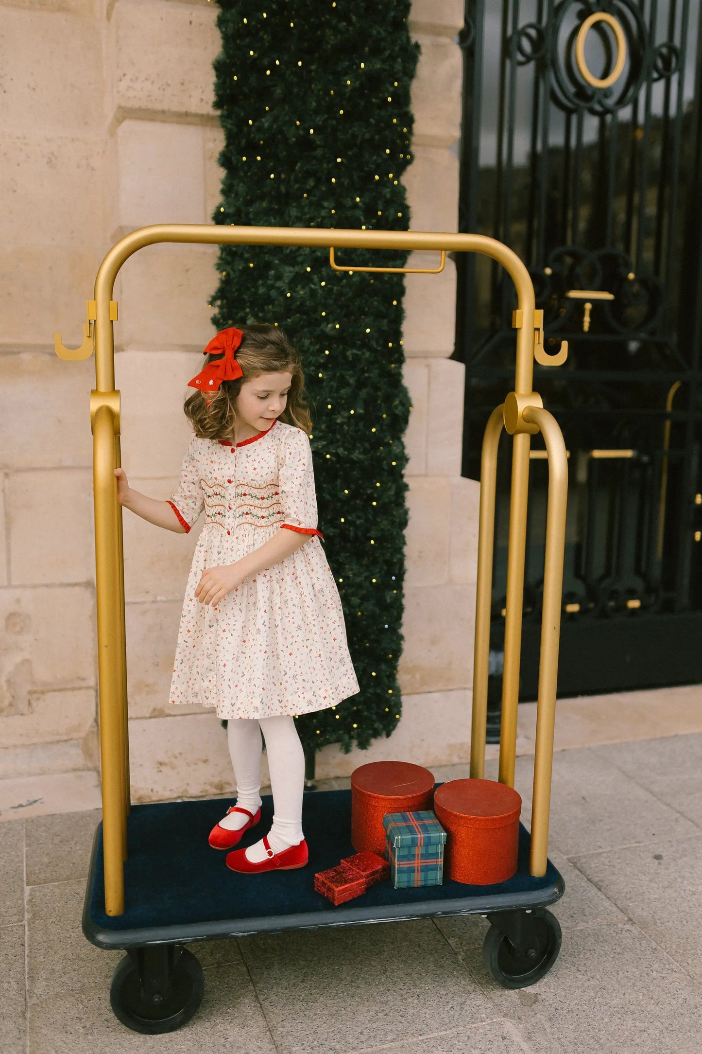 Antoinette Paris Girls Elysee Winter Floral Smocked Christmas Dress with Bow Sash by Antoinette Paris