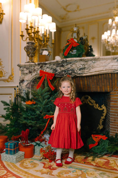 inette Paris Girls Perla Smocked Christmas Dress with Bow Sash - Red by Antoinette Paris