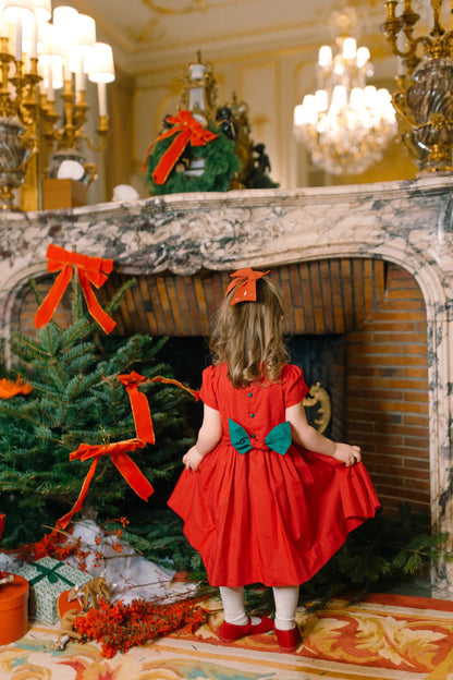 inette Paris Girls Perla Smocked Christmas Dress with Bow Sash - Red by Antoinette Paris