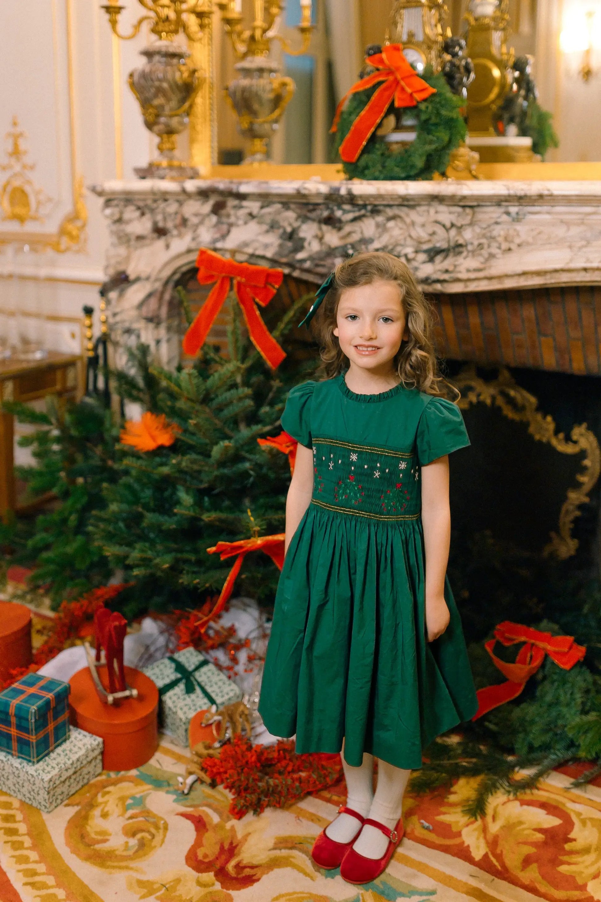 PERLA GREEN SMOCKED DRESS 8T
