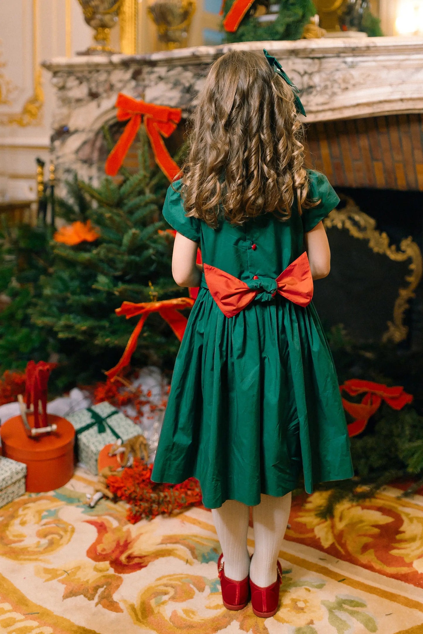 Antoinette Paris Girls Perla Smocked Christmas Dress with Bow Sash - Green by Antoinette Paris