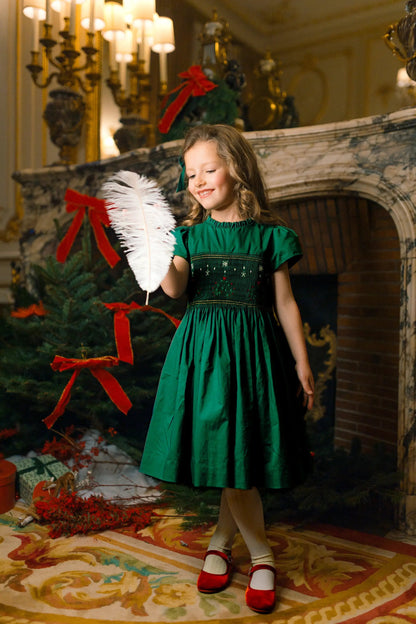 Antoinette Paris Girls Perla Smocked Christmas Dress with Bow Sash - Green by Antoinette Paris