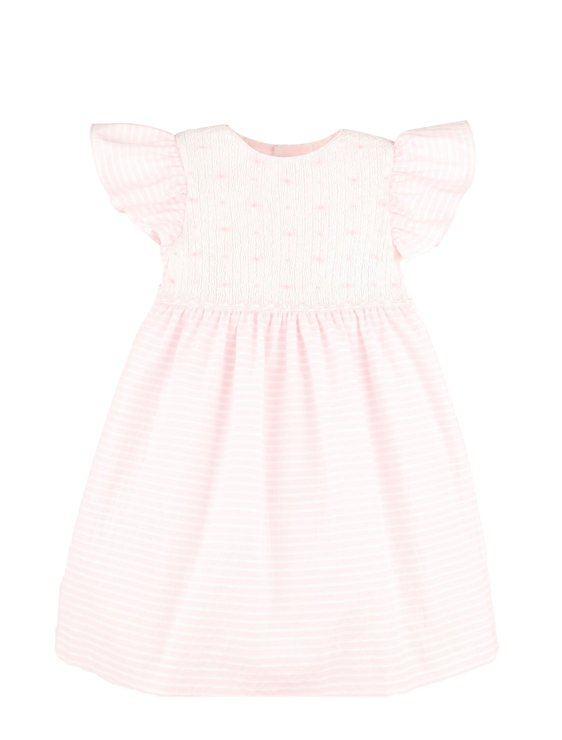 Luli & Me Girls Plumeti Stripes Smocked Dress - Pink