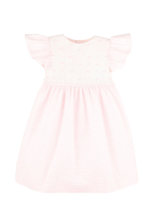 Luli & Me Girls Plumeti Stripes Smocked Dress - Pink by Luli & Me