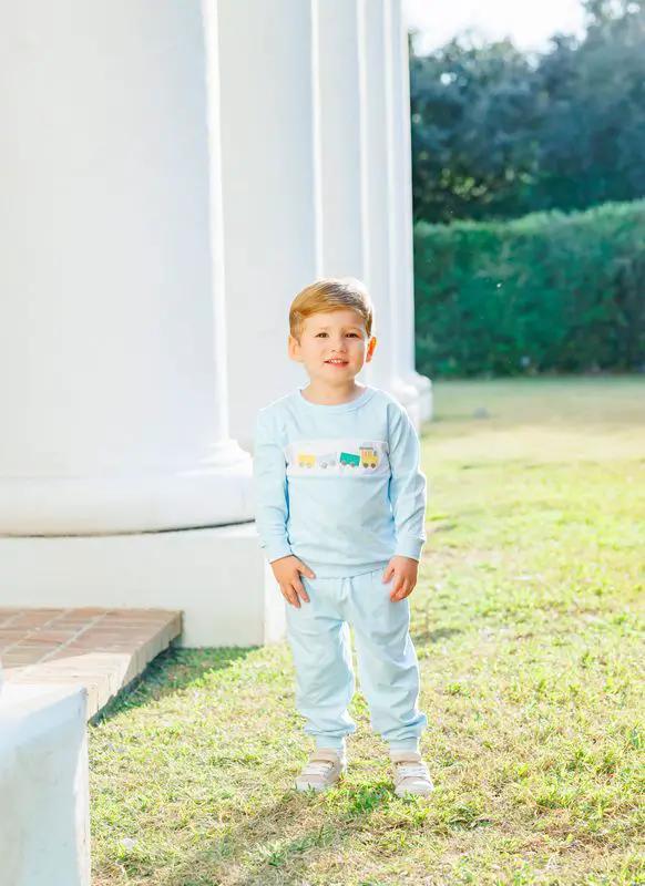 Trotter Street Kids Boys Blue Train Jogger Set