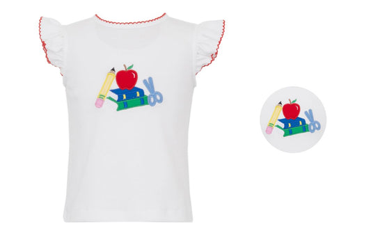 Claire & Charlie Girls Ruffle Sleeve Top - School Supplies - White
