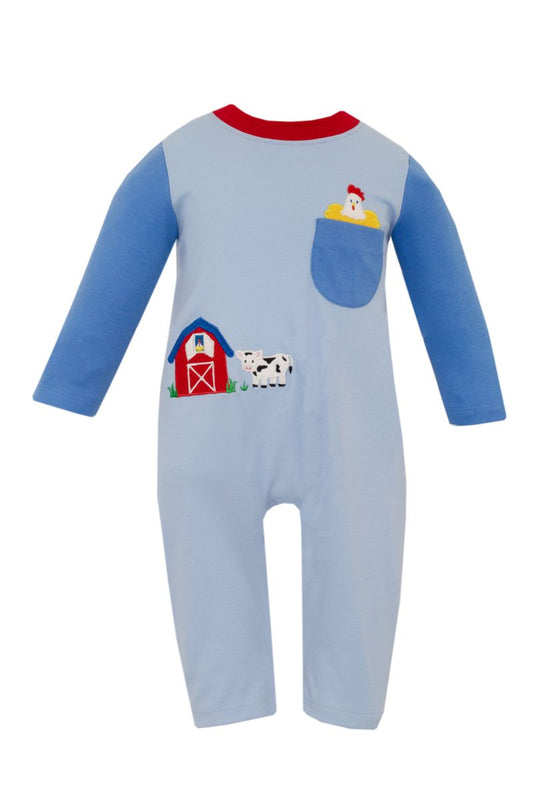 Claire & Charlie Baby Boys Blue Color Block Farm Long Romper by Claire & Charlie