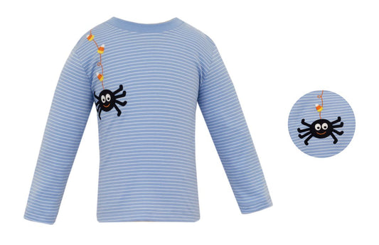 Claire & Charlie Boys Blue Striped Shirt - Halloween Candy Corn & Spider by Claire & Charlie
