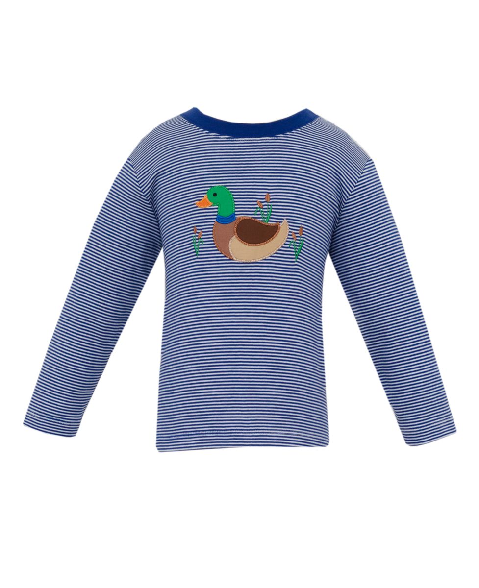 Claire & Charlie Boys Navy Blue Striped Shirt - Appliqué Mallard Duck by Claire & Charlie