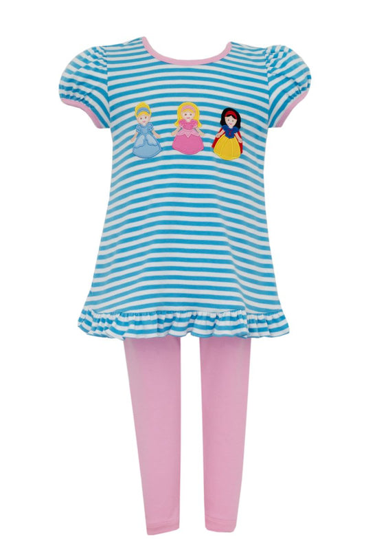 Claire & Charlie Girls Turquoise Striped Princess Tunic with Pink Leggings by Claire & Charlie
